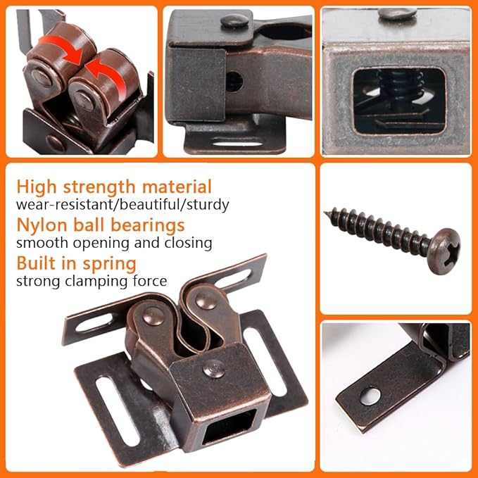 8 Pack Cabinet Latch Double Roller Catch for Cupboard Closet Cabinet Door Latches and Catches, Bronze-CubbioJoy