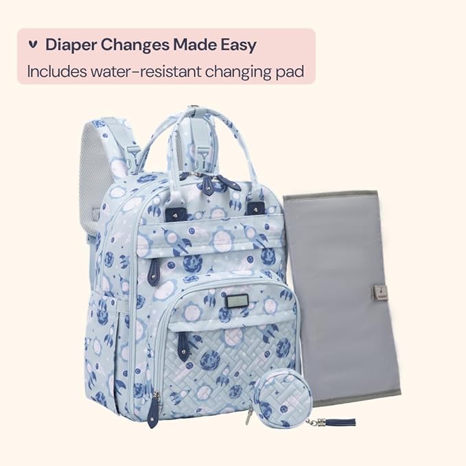 BabbleRoo Diaper Bag Backpack - Baby Essentials Travel Tote - Multi Function Water Resistant Diaper Bag, Travel Essentials Baby Bag with Changing Pad, Stroller Straps & Pacifier Case - Unisex, Cosmic-CubbioJoy