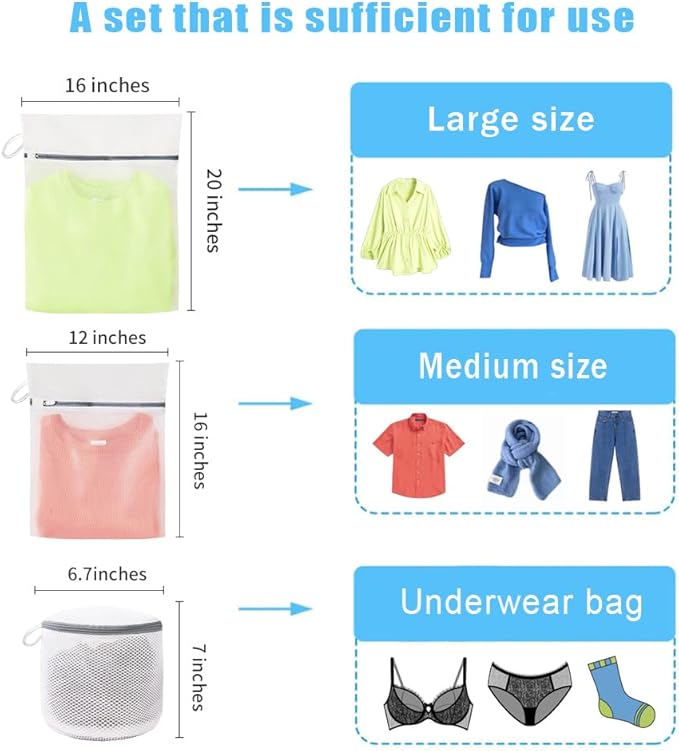3Pcs Mesh Laundry Bags for Washing Delicates,with Upgrade the hanging ring,lingerie bags for washing delicates,Travel bag (1 Large 16x20,1 Medium 12x16,1 bra laundry bag)-CubbioJoy