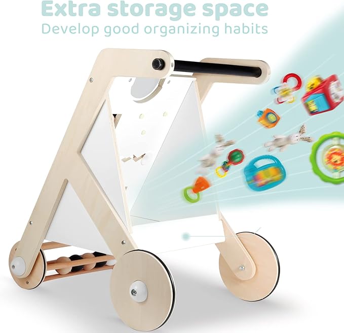Beright Wooden Baby Walker with Roller, Push and Pull Learning Activity Walker, Multi-Functional Kids’ Activity Toy, Multiple Activities Center, Develops Motor Skills & Stimulates Creativity, Natural-CubbioJoy