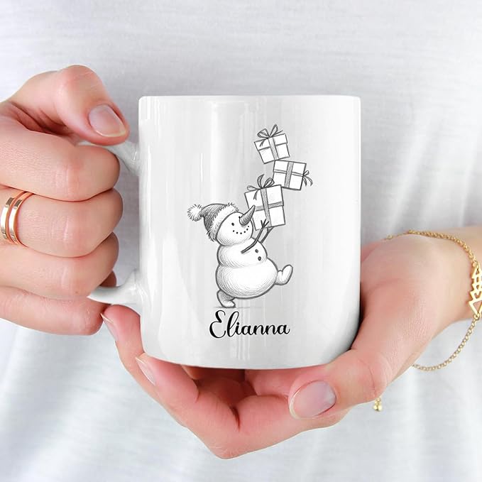 Customized Snowman White Coffee Cups Gift For Daughter Son Kids, Unique Snowman Accent Coffee Mug 11 15 Oz, Personalized Name Snowmen Ceramic Teacup Gift For Boyfriend Girlfriend Birthday Christmas-CubbioJoy