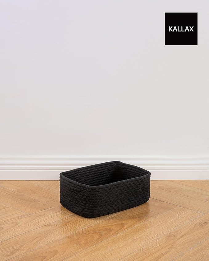 KALLAX Small Woven Basket, 12 x 8 x 4.5 Inches, Storage Basket for Organizing, Cute Small Rope Shelf Closet Cube Storage Bins Baskets for Shelves, Dog Toy Gift Baskets Empty, 3 Packs, Black-CubbioJoy