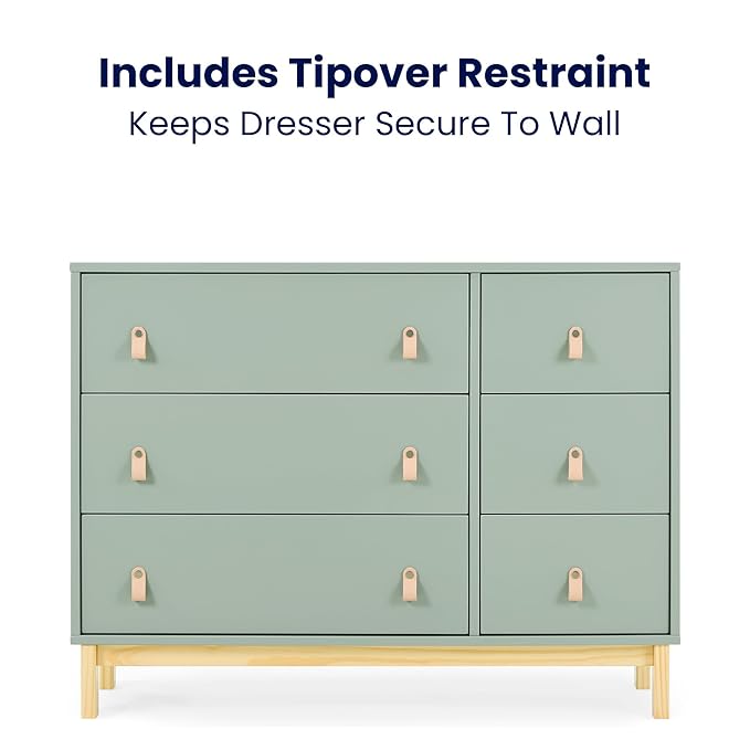 Delta Children babyGap Legacy 6 Drawer Dresser with Leather Pulls and Interlocking Drawers Greenguard Gold Certified, Sage Green w/Natural-CubbioJoy
