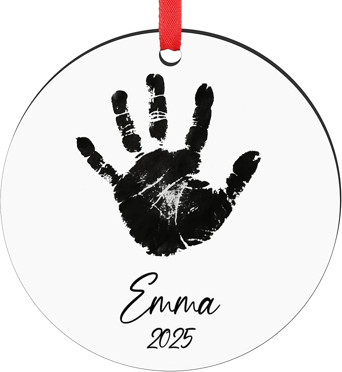 Baby Hand and Footprint Ornament - Baby's Frist Christmas Ornament with Photo, Name, Date - Personalized Baby Gift, Newborn Keepsake, New Mom Gifts-CubbioJoy