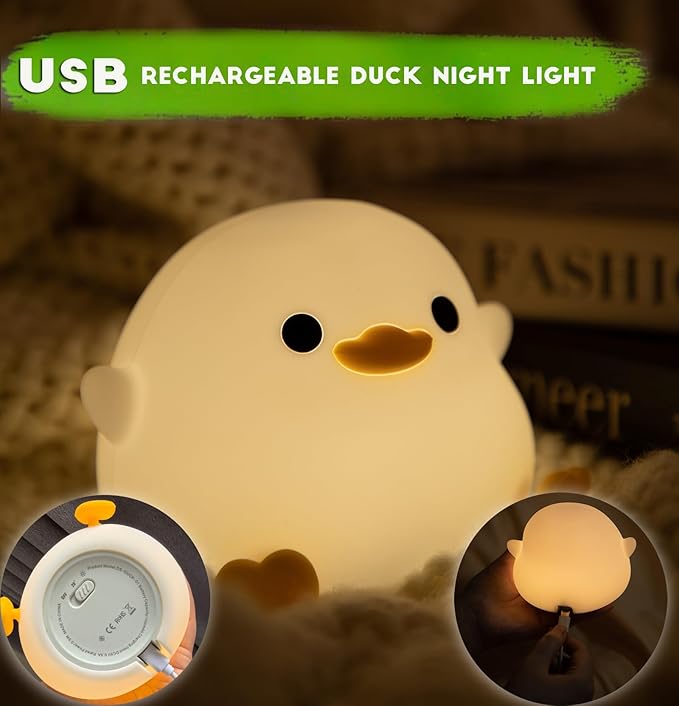 DREAMING MY DREAM Cute Duck Lamp,Do Do Duck Night Light,Silicone Squishy Nursery Bedside Lamp,USB Rechargeable Touch Table Lampfor Bedrooms, Living Room Decor Gift Toy-CubbioJoy