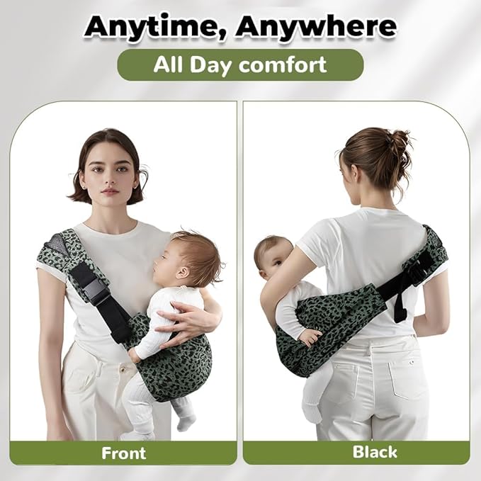 Baby Sling Carrier Adjustable Baby Sling 2025 Upgraded Toddler Sling Comfortable Baby Wrap Carriers Ergonomic-Designed, Travel Friendly Carrying 10-45 Lbs(Green Leopard)-CubbioJoy