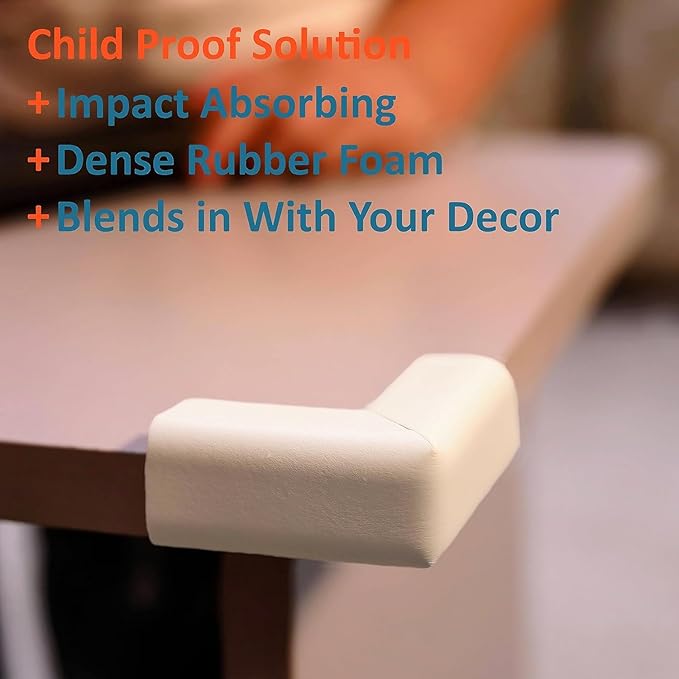 8-Pack Baby Proofing Corner Protectors, Furniture Corner and Edge Safety Bumpers, Soft Rubber Foam Cushion Covers, 3M Taped Corner Protector, Baby Child Proofing Pads, Table Protector, White-CubbioJoy