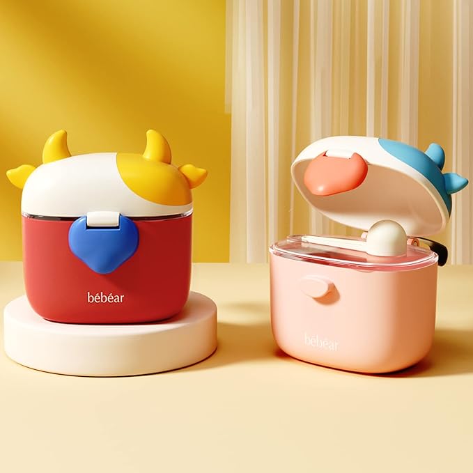 Bebamour Baby Formula Dispenser, BPA Free Portable Milk Powder and Candy Fruit Snack Storage Container with Scoop and Leveller for Travel, 450 ML, Green Cow-CubbioJoy