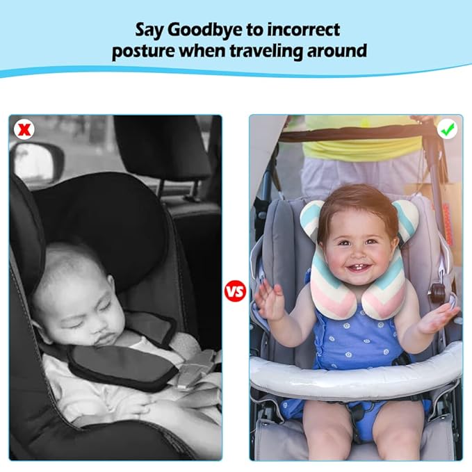 KAKIBLIN Baby Head Pillow,Support Pillow, Baby Travel Pillow for Head and Neck, Babies Neck Pillows for Car Seat,Pushchair,Travel(Wave)-CubbioJoy