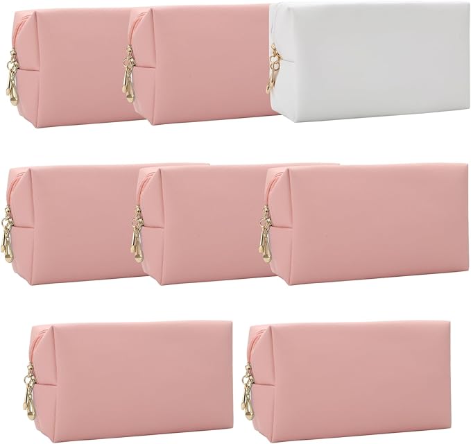 Bridesmaid Proposal Gifts Letter Cosmetic makeup bag bulk for Wedding Party Favors Bachelorette party decorations Toiletry Organizer Bag Makeup Case Gift (8, White&Pink)-CubbioJoy