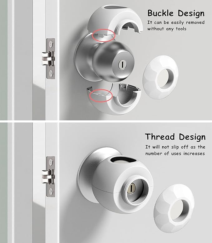 Baby Safety Door Knob Covers 4 Pack Baby Safety Door Handle Protector Child Proof Door Knobs Door Safety for Kids Universal Fit Easy Grip Lockable Design One Hand Operation for Parents No Tools Needed-CubbioJoy