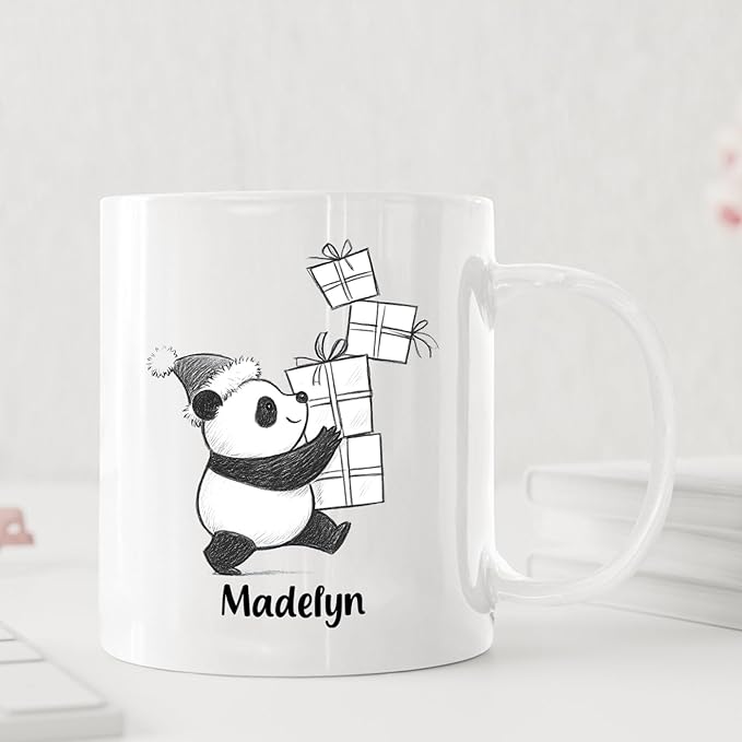 Customized Name Panda Bear Accent Coffee Cup, Personalized Panda Bear Ceramic Teacup Gift For Animal Lover Kids Child on Birthday Christmas, Cute Bears Travel Coffee Mug 11 Oz 15 Oz, Animal White Mug-CubbioJoy