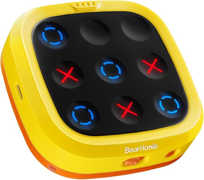 4-in-1 Handheld Tic Tac Toe Game Portable Electronic Board Games for Kids & Adults, Travel Games, Birthday Gifts, Yellow-CubbioJoy