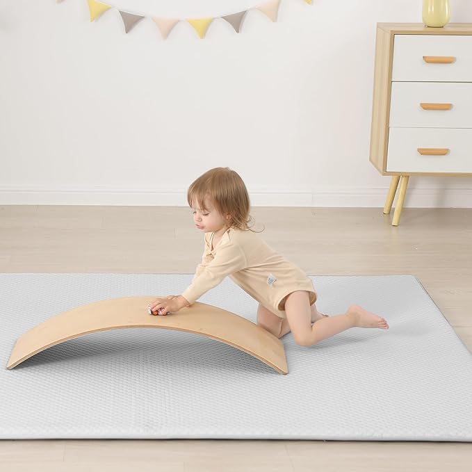 Baby Play Mat for Summer, 1.3 Thick Extra Large Memory Foam Cooling Floor Tummy Time Mat, Soft & Breathable, Non-Slip Rectangular for Toddlers’ Playtime & Rest(Grey,79"x118")-CubbioJoy