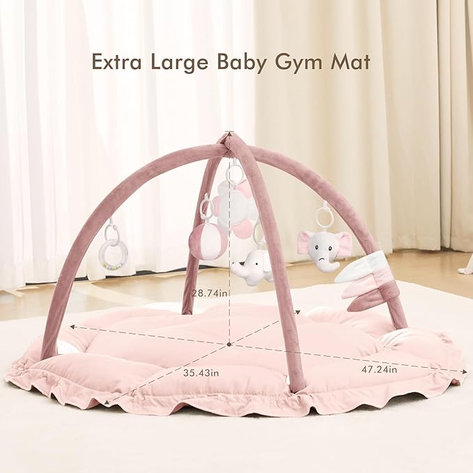 ANGELBLISS 5 in 1 Baby Play Gym Mat, Reversible Tummy Time Mat with 5 Sensory Toys for Stage-Based Developmental, Thick & Large Baby Activity Center from Newborn to Toddler (Purple)-CubbioJoy