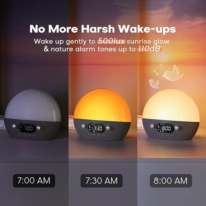 Dekala Smart Sunrise Alarm Clock with Wireless Charging for iPhone 14 13 12 Apple Watch AirPods Samsung, White Noise Sleep Sounds Machine, Nursery Night Light for Heavy Sleeper-CubbioJoy