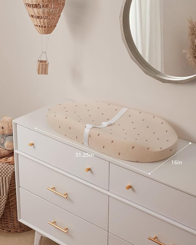 Blissful Diary Muslin Baby Changing Pad with Waterproof Lining Foam, Diaper Changing Table Pad with Cover for Dressers (Sunshine, Avocado)-CubbioJoy