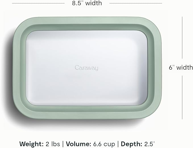 Caraway Glass Food Storage - 6.6 Cup Glass Container - Ceramic Coated Food Container - Non Toxic, Non Stick Lunch Box Container with Glass Lids - Dishwasher, Oven, & Microwave Safe - Mist-CubbioJoy
