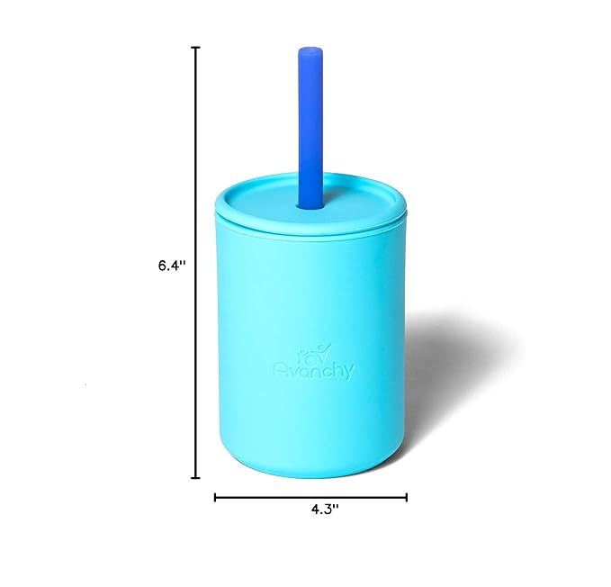 Avanchy Silicone Training Sippy Cup with Straw Lid – Tiny Cup for Babies 6+ Months to Toddlers 1 Year Old – 5 oz Infant Water Cup for Baby Led Weaning, Blue-CubbioJoy