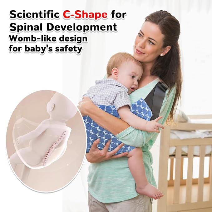 Baby Sling Carrier Adjustable Baby Sling 2025 Upgraded Toddler Sling Comfortable Baby Wrap Carriers Ergonomic-Designed, Travel Friendly Carrying 10-45 Lbs Blue-CubbioJoy