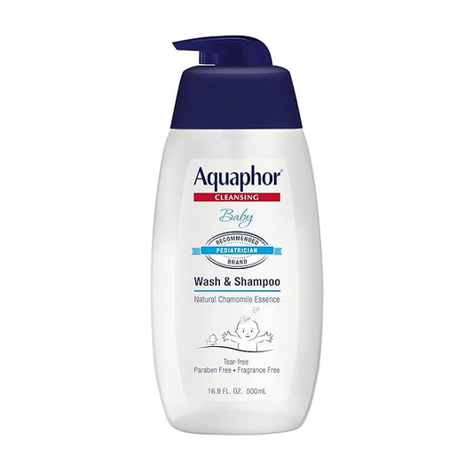 Aquaphor Baby Wash and Shampoo - Mild, Tear-free 2-in-1 Solution for Baby’s Sensitive Skin - 16.9 fl. oz. Pump-CubbioJoy