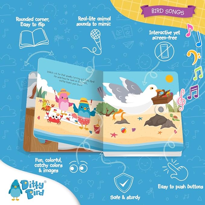 Ditty Bird Animal Sounds Book for Toddlers – Interactive Book Featuring Cuckoo, Blue Tit, Herring Gull, Tawny Owl & Dove Sounds | Musical Board Book for Ages 1-3 | Perfect Educational Gift for Toddler-CubbioJoy