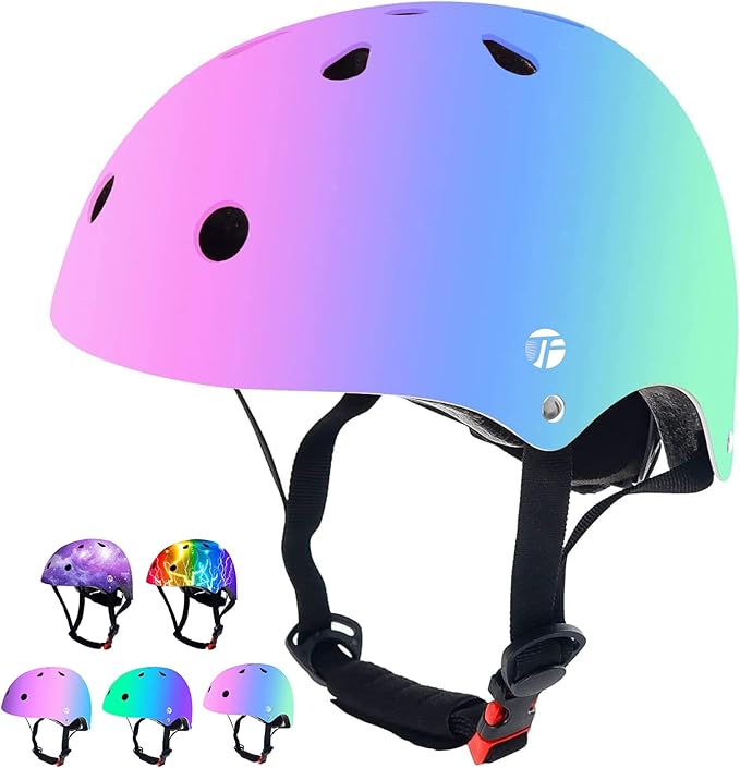 Adjustable Color Gradient Skateboard Helmet for 3-5-8-14+Ages【Toddler Kids Youth Adult】 Girls Boys Woman.Bike Helmet for Multi-Sports Cycling Bicycle Scooter Inline Roller Skate Rollerblading-CubbioJoy