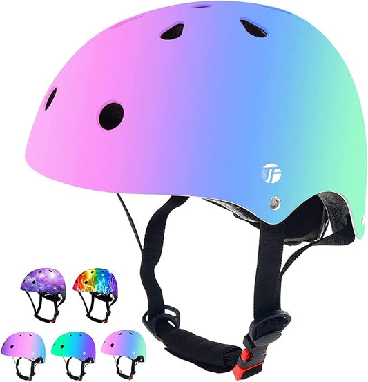 Adjustable Color Gradient Skateboard Helmet for 3-5-8-14+Ages【Toddler Kids Youth Adult】 Girls Boys Woman.Bike Helmet for Multi-Sports Cycling Bicycle Scooter Inline Roller Skate Rollerblading-CubbioJoy