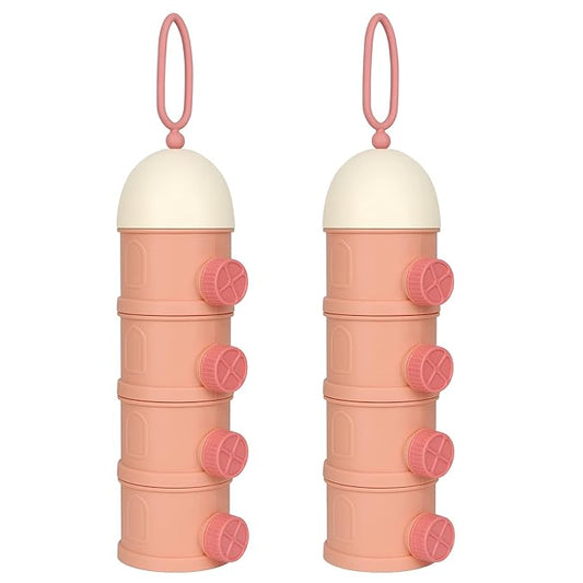 Accmor Formula Dispenser On The Go, 4 Layers Stackable Formula Container to Go, Non-Spill Portable Milk Powder Baby & Kids Snack Container, Pink-CubbioJoy