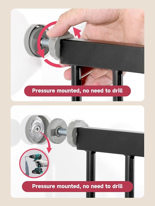 29.5-40.5" Baby Gate for Stairs, Dog Gate for Doorways, Walk Thru Auto Close Metal Baby Safety Gate for The House, Stairs and Doorways, Child Gate Pressure Mounted, Pet Gate for Dog Indoor - Black-CubbioJoy