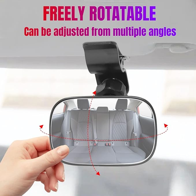 Car Interior Rearview Baby Mirror, Universal Wide Angle Convex Mirrors Clip On Mirror for Infant Toddler Child Backseat, 360° Freely Adjustable. (Black)-CubbioJoy