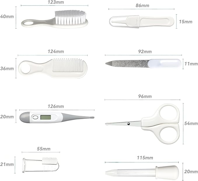 Baby Grooming Kit, Infant Safety Care Set with Hair Brush Comb Nail Clipper Nasal Aspirator,Baby Essentials Kit for Newborn Girls Boys (Grey White)-CubbioJoy