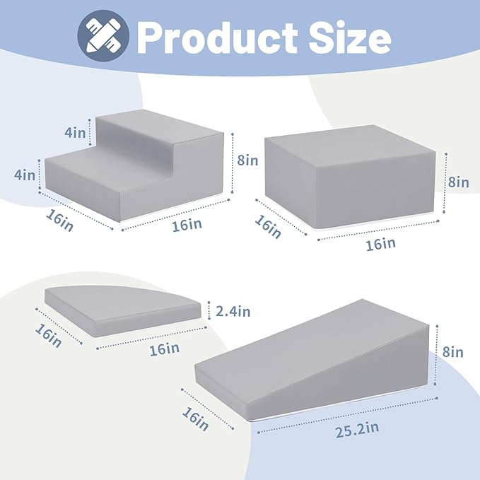 4-Piece PU Leather Baby Foam Climbing Blocks for Toddlers - Soft Play Climbing Toys for Toddlers - Foam Climbing Set for Crawling and Sliding Indoor (Gray)-CubbioJoy