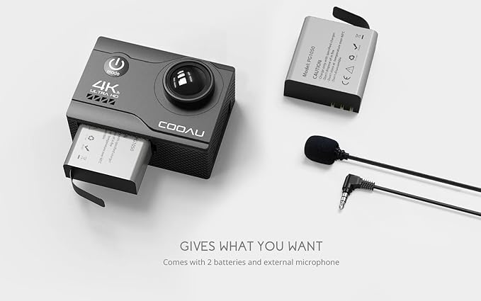 COOAU 4K 20MP Wi-Fi Action Camera External Microphone Remote Control Underwater 40M Waterproof Sport Camera Time Lapse with 2X1200mAh Batteries and 20 Accessories-CubbioJoy