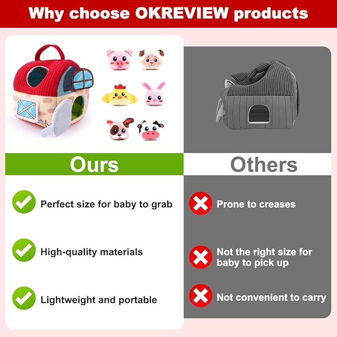 Baby Toys 6-12 Months – Montessori Sensory Barn with Plush Farm Animals, Rattles, Crinkle & Mirror – 1st Birthday Gift or Easter Basket Stuffer for Babies-CubbioJoy