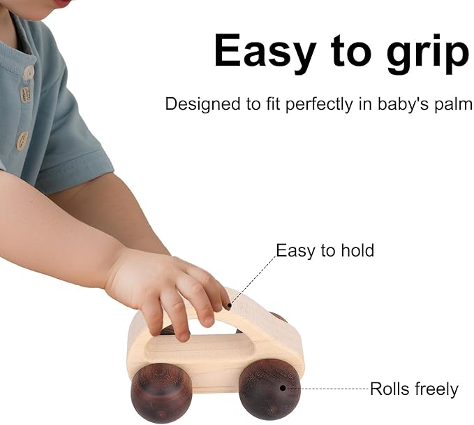 BOXOB Wooden Toys Cars, VehicleToy for Fine Motor Skill Development Wood Baby Push Race Car for Kids Toddlers Baby Boy Girl Birthday Nursery Decor Gift (Color 2)-CubbioJoy