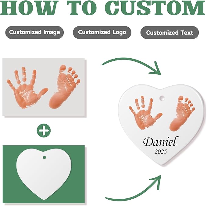 Baby Hand and Footprint Ornament - Baby's Frist Christmas Ornament with Photo, Name, Date - Personalized Baby Gifts, Newborn Keepsake, New Mom Gifts-CubbioJoy