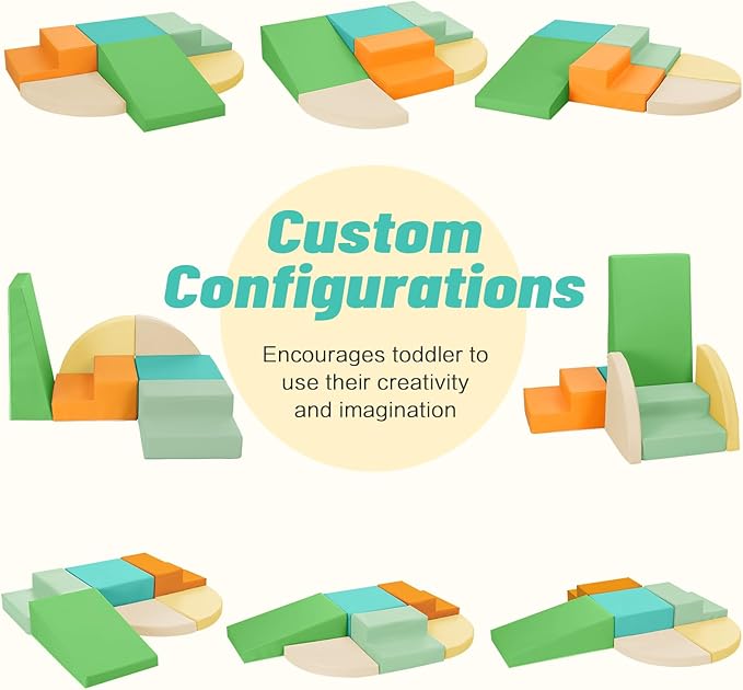 6-Piece Soft PU Leather Toddlers Climbing Toys, Baby Foam Climbing Blocks for Toddlers 3, Indoor Climb and Crawl Activity Play Set, Foam Play Gym Climbing Structures (Orange and Green)-CubbioJoy