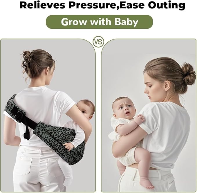 Baby Sling Carrier Adjustable Baby Sling 2025 Upgraded Toddler Sling Comfortable Baby Wrap Carriers Ergonomic-Designed, Travel Friendly Carrying 10-45 Lbs(Green Leopard)-CubbioJoy