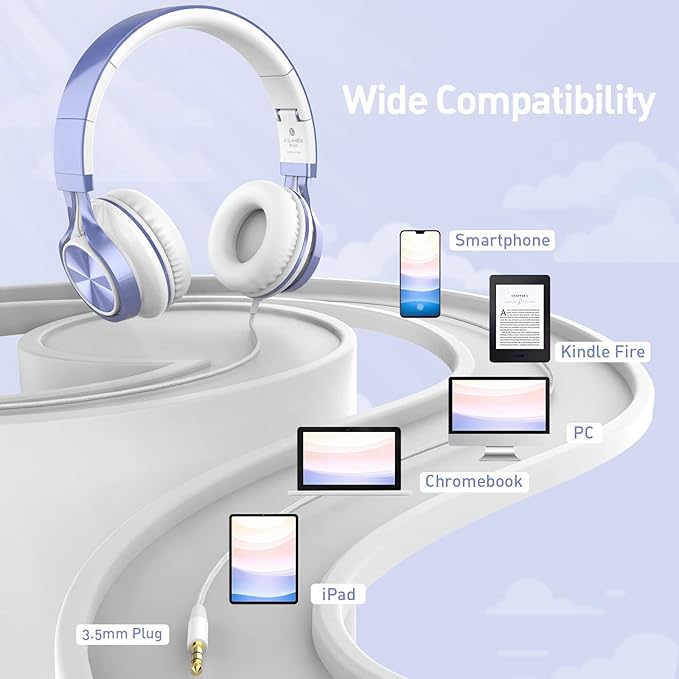 AILIHEN Kids Headphones for School Boys, Headphones with Microphone for Chromebook Laptop Computer Smartphone, 3.5mm Foldable Lightweight Headset for Teen Teenager (Violet)-CubbioJoy