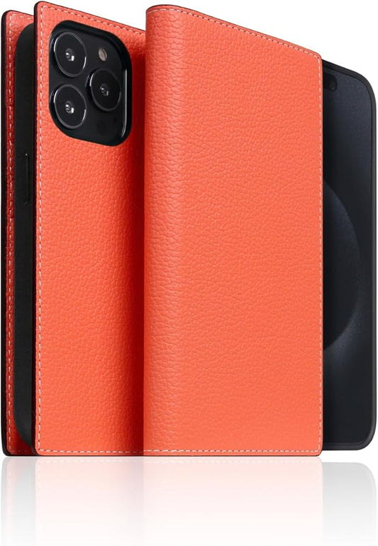 D8 Neon Full Grain Leather Wallet Case for iPhone 15 Pro - [2-in-1] Handcrafted Detachable Diary Style with Magnetic MagSafe Back Cover, Gift Box Included (Coral)-CubbioJoy