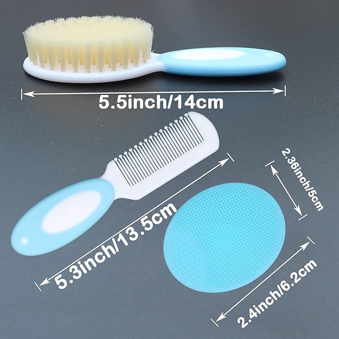 Baby Hair Brush &Silicone Baby Cradle Cap Brush Set, for Newborns & Toddlers-Natural Soft Goat Bristles-Ideal for Cradle Cap-Perfect Baby Registry Gift (Blue)-CubbioJoy