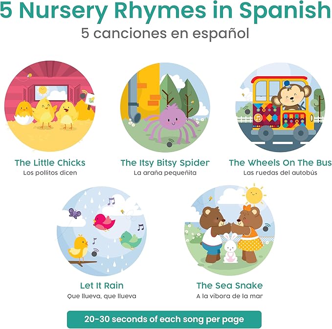 Binibi Spanish Musical Book for Babies & Toddlers 1-3 Los Pollitos Dicen & Other Nursery Rhymes | Spanish Learning for Kids | Bilingual Children's Book | Sound Book | Libro en español para bebés-CubbioJoy