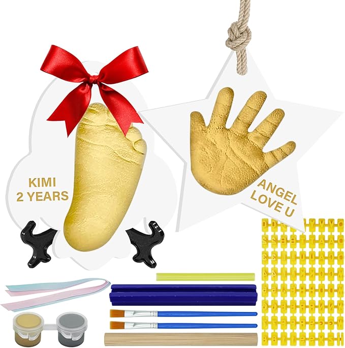 Baby Hand & Footprint Keepsake Kit - Personalized Handprint Footprint Ornament for Newborn Babies, New Mom Gifts, Baby Shower & Registry, Nursery Picture Frame, Pet Paw Print Ornament-CubbioJoy