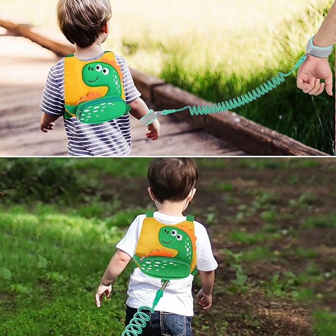 Accmor Toddler Harness Leash with Anti Lost Wrist Link, Cute Dinosaur Kids Harnesses with Wristband Bracelet Leashes Strap Tether for Baby Boys Walking (Yellow)-CubbioJoy