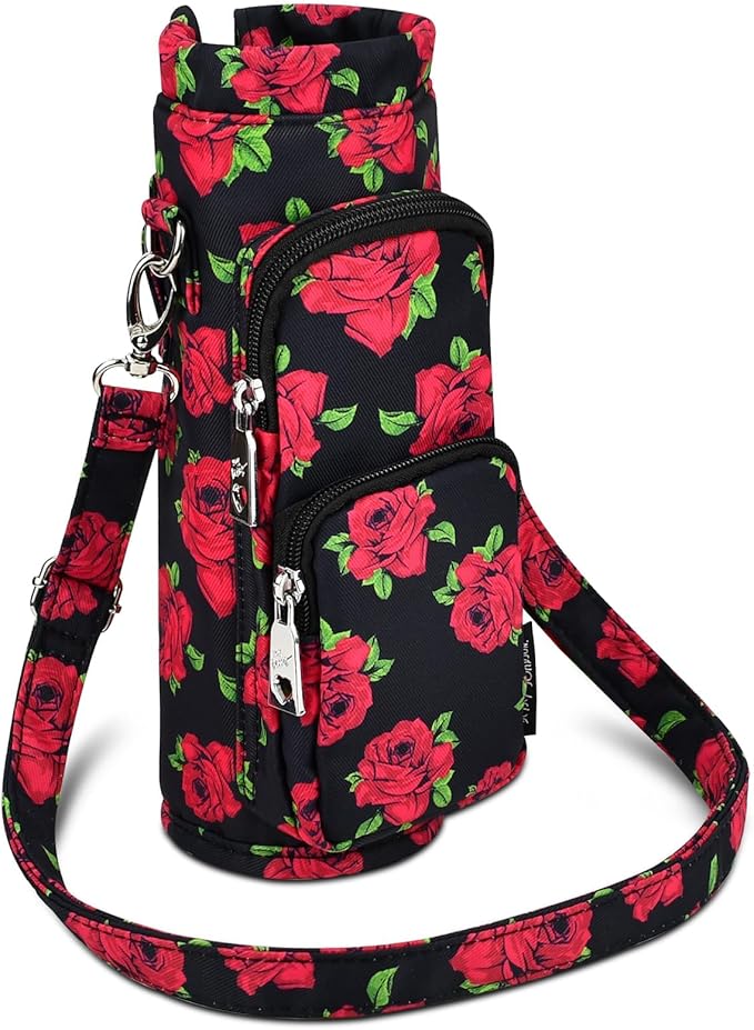 Betsey Johnson Insulated Water Bottle Pouch Holder Carrier Crossbag with Adjustable Shoulder Strap - Lightweight Polyester Accessories with Pockets Good for Hiking Sports-CubbioJoy