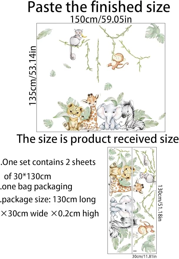 59.05x53.14 Inch Woodland Animals Wall Decals - Forest Animal Wall Decal with Elephant, Zebra, Monkey, Giraffe - Nursery Decor for Home, Baby Room, Boys & Girls Bedroom Art-CubbioJoy