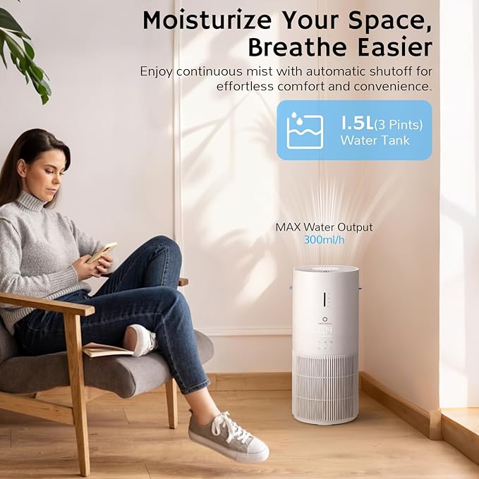 Airthereal 2-in-1 Air Purifier + Humidifier Combo for Large Room up to 1325 ft², 3-Stage Filters, Air Quality Monitor and Quiet Sleep Mode, Evaporative Humidifier with Auto Humidity Monitor, AEH300-CubbioJoy