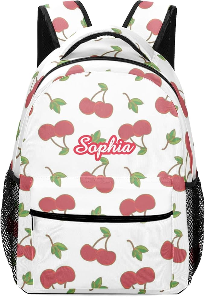 Cherry Pattern Custom Kids Backpack 16.5 Inch for Boy Girl, Personalized Waterproof Child School Travel Bag with Name-CubbioJoy