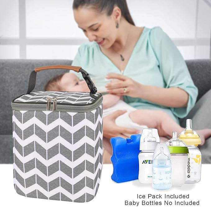 BreastMilk Cooler Bag with Ice Pack Fits 4 Baby Bottles Up to 9 Ounce, Large Baby Bottle Bag Fits for Nursing Mom Daycare-CubbioJoy
